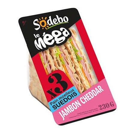 3 Sandwichs Le Méga Pain Suedois Jambon/Cheddar